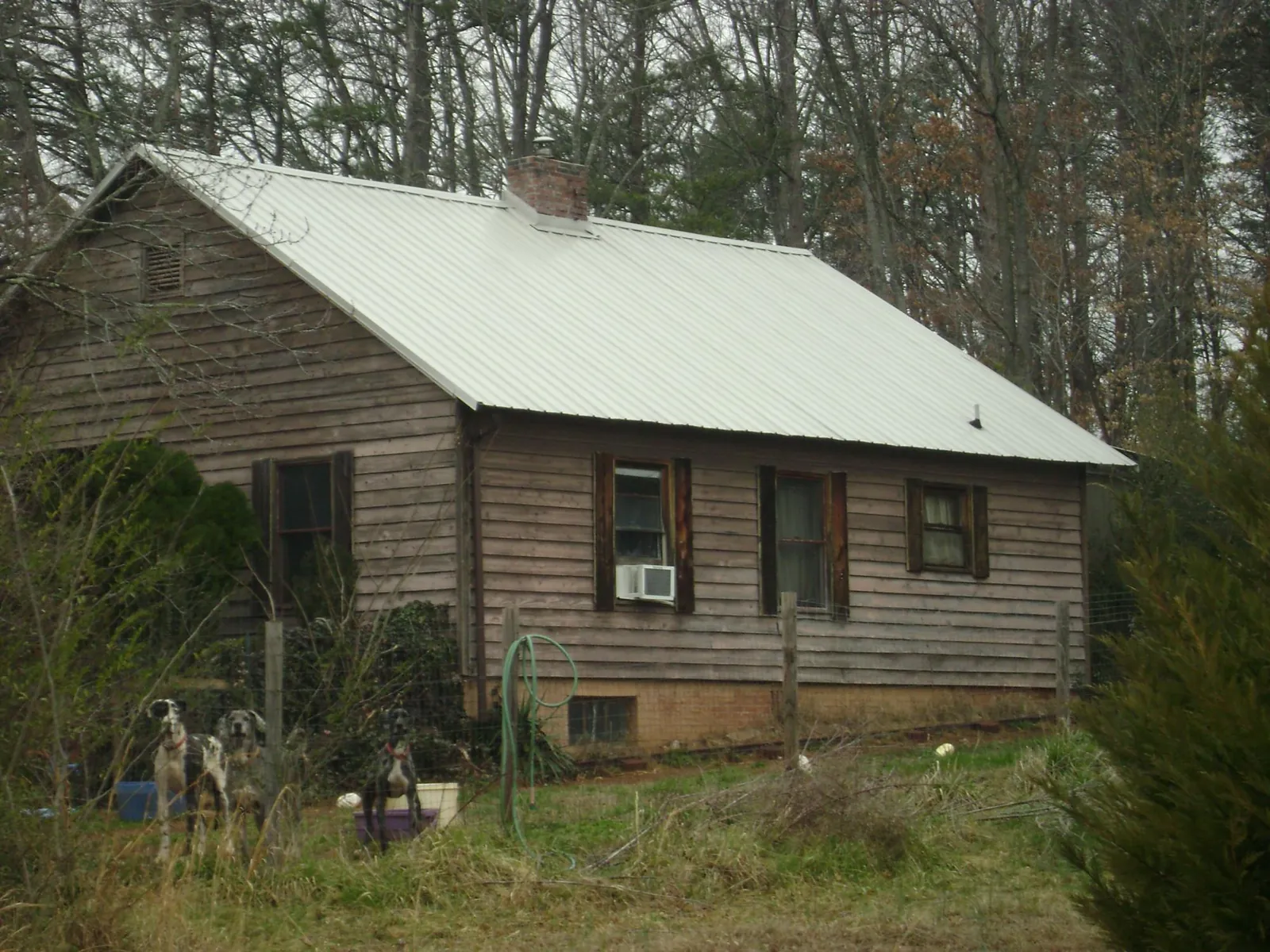 White metal roof on an old wood sided farmhouse, from a Metal Roof Installation job in Ayden